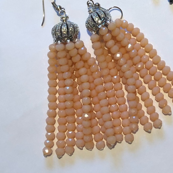 Peach/Silver Crystal Tassel Earrings (Han… - Picture 14 of 15